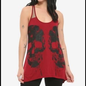 Midnight Hour Red Glitter Skull Top Size L